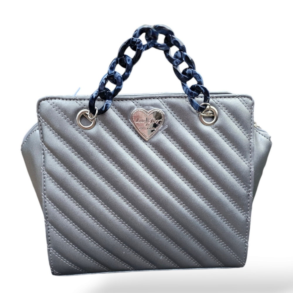 Betsey Johnson Silver Satchel Bag with Lucite Chains LBVIOLET